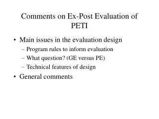 Comments on Ex-Post Evaluation of PETI