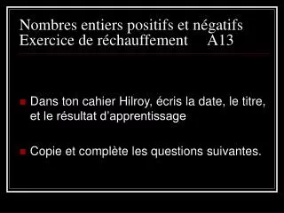 nombres entiers positifs et n gatifs exercice de r chauffement a13