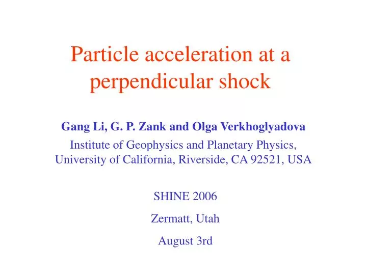 particle acceleration at a perpendicular shock