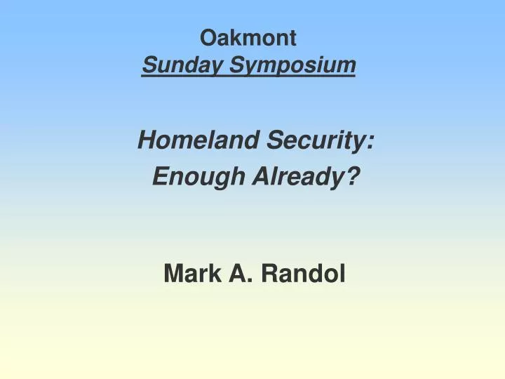 oakmont sunday symposium