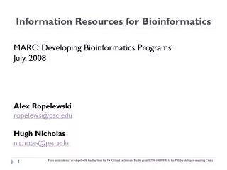Information Resources for Bioinformatics