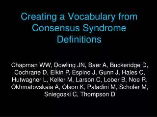 Creating a Vocabulary from Consensus Syndrome Definitions