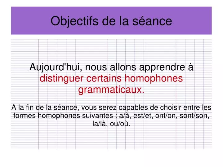 objectifs de la s ance