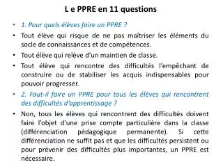 l e ppre en 11 questions