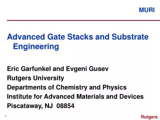 Advanced Gate Stacks and Substrate Engineering Eric Garfunkel and Evgeni Gusev Rutgers University