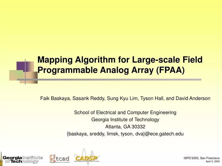 mapping algorithm for large scale field programmable analog array fpaa