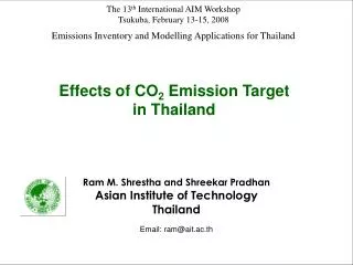 Emissions Inventory and Modelling Applications for Thailand