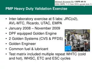 PMP Heavy Duty Validation Exercise