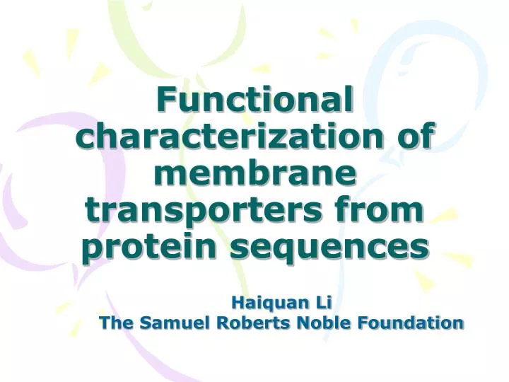 functional characterization of membrane transporters from protein sequences