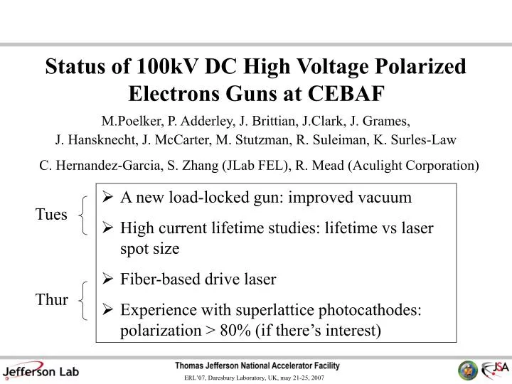 status of 100kv dc high voltage polarized electrons guns at cebaf