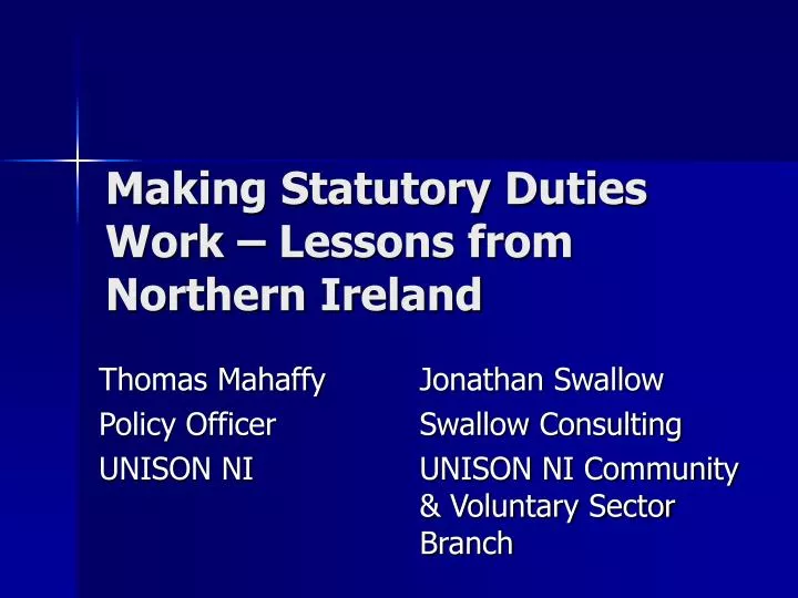 making statutory duties work lessons from northern ireland