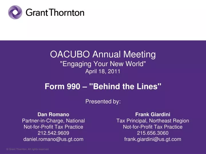 oacubo annual meeting engaging your new world april 18 2011 form 990 behind the lines presented by