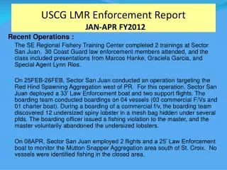 USCG LMR Enforcement Report JAN-APR FY2012