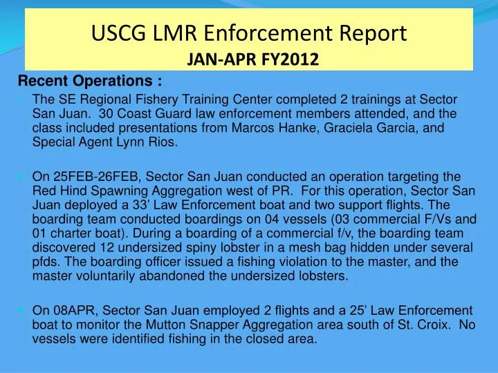 uscg lmr enforcement report jan apr fy2012