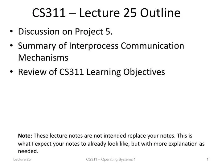 cs311 lecture 25 outline