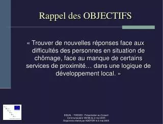 rappel des objectifs