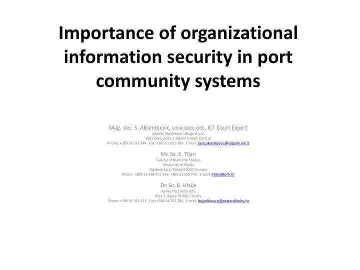 importance of organizational information security in port community systems