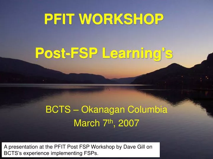 pfit workshop post fsp learning s
