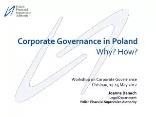 Workshop on Corporate Governance Chisinau, 14-15 May 2012