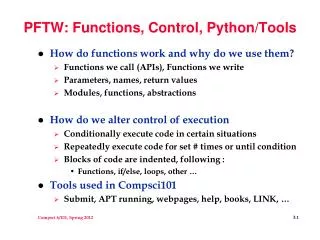 PFTW: Functions, Control, Python/Tools