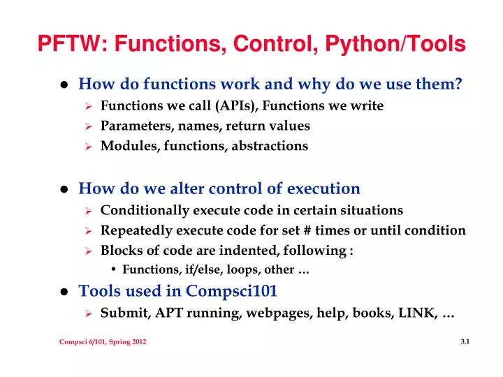 pftw functions control python tools