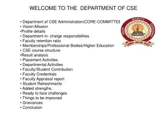 WELCOME TO THE DEPARTMENT OF CSE