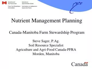 Nutrient Management Planning Canada-Manitoba Farm Stewardship Program
