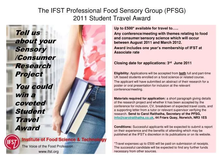 the ifst professional food sensory group pfsg 2011 student travel award