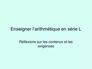 enseigner l arithm tique en s rie l