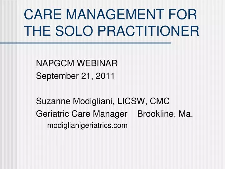 care management for the solo practitioner