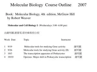 Molecular Biology Course Outline 2007