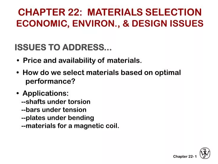 chapter 22 materials selection economic environ design issues