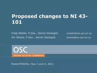 Proposed changes to NI 43-101