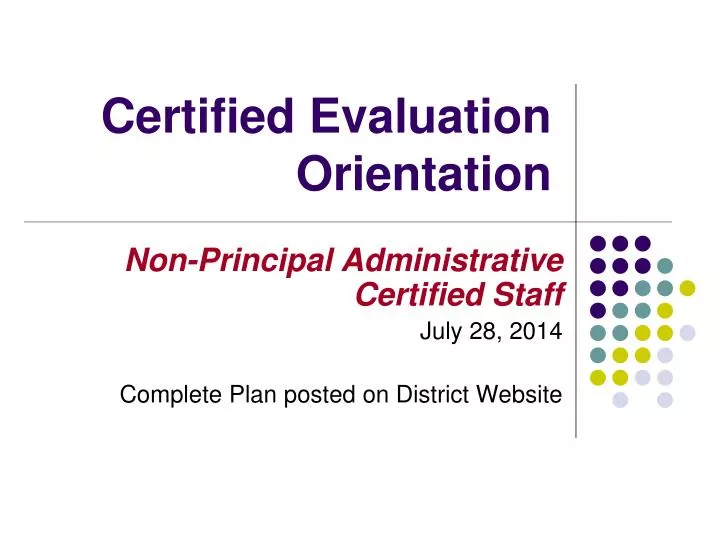 certified evaluation orientation