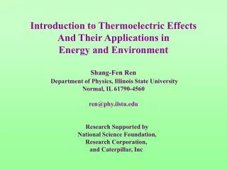 Introduction to Thermoelectric Effects And Their Applications in Energy and Environment