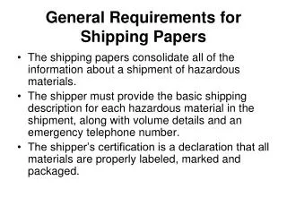 General Requirements for Shipping Papers