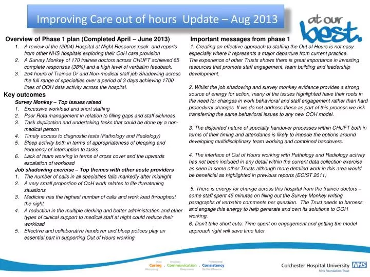 improving care out of hours update aug 2013