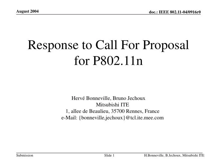 response to call for proposal for p802 11n