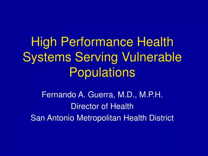 high performance health systems serving vulnerable populations