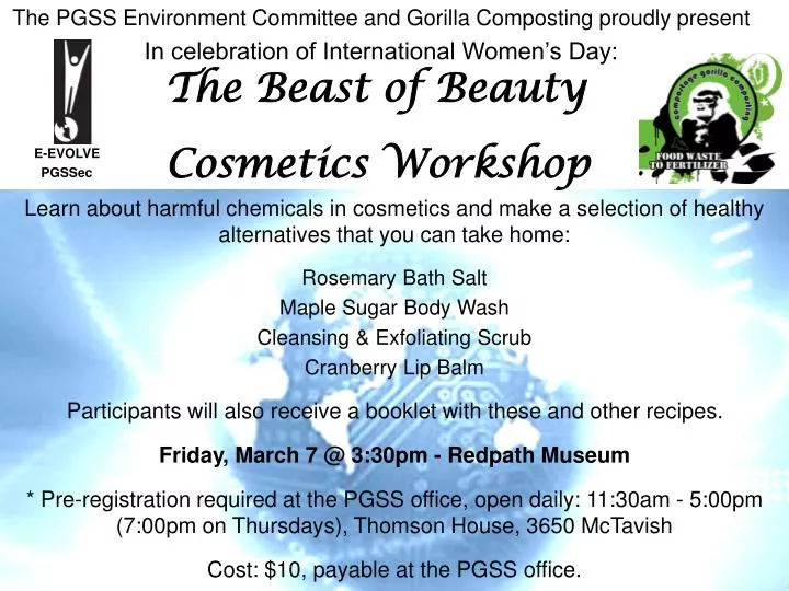 the beast of beauty e evolve pgssec cosmetics workshop