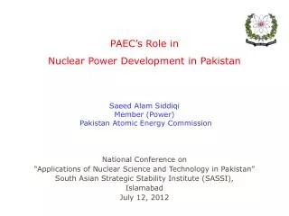 PAEC’s Role in Nuclear Power Development in Pakistan