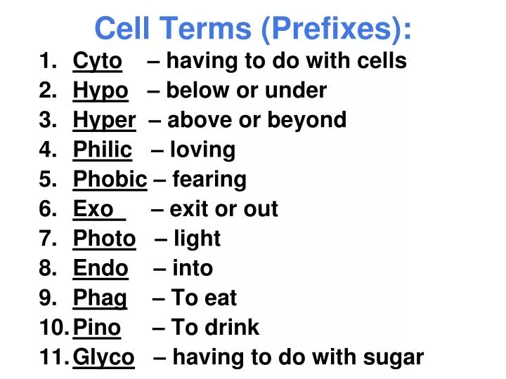 cell terms prefixes