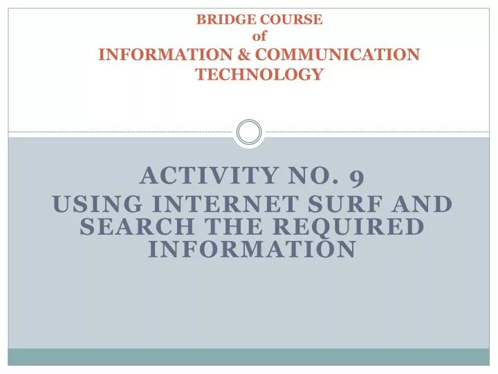 bridge course of information communication technology
