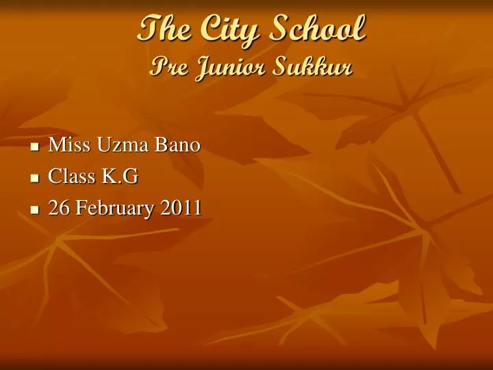 the city school pre junior sukkur