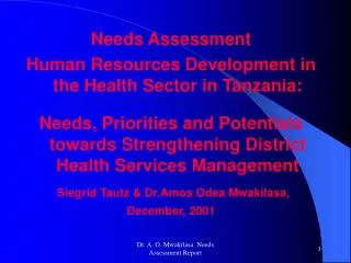 Needs Assessment Human Resources Development in the Health Sector in Tanzania: