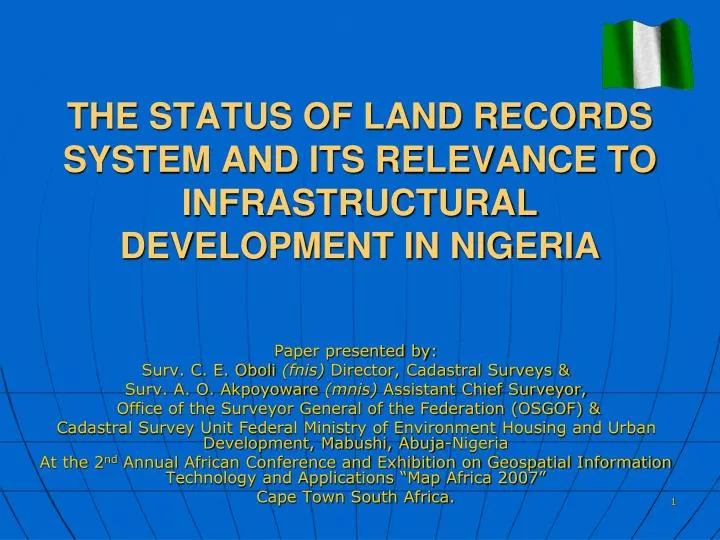 the status of land records system and its relevance to infrastructural development in nigeria