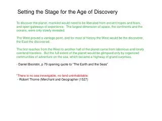 Setting the Stage for the Age of Discovery