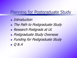 Planning for Postgraduate Study