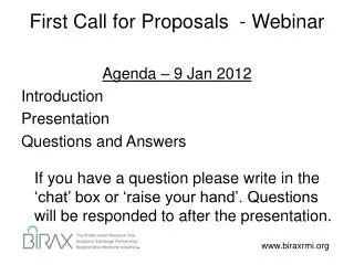 First Call for Proposals - Webinar