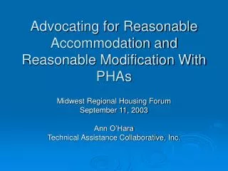 Advocating for Reasonable Accommodation and Reasonable Modification With PHAs